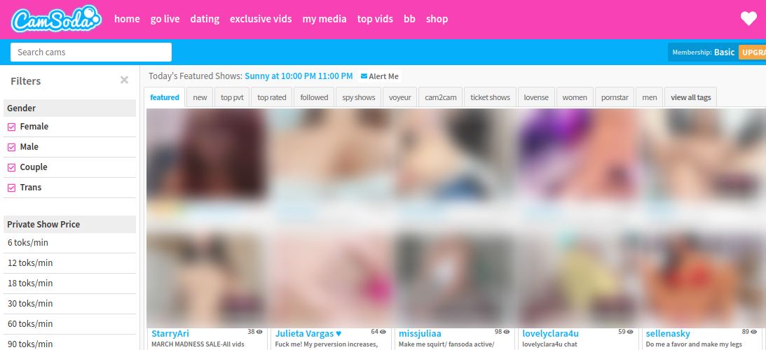 CamSoda Live Cams With Cam Girls - Main Page Screenshot