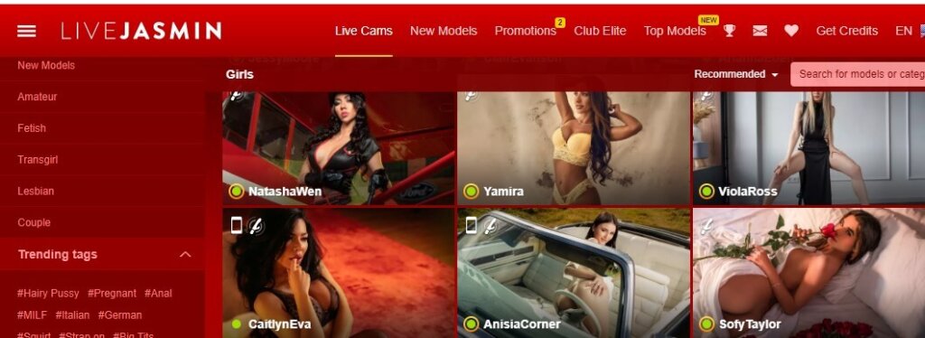 Screenshot LiveJasmin General Page with Camgirls